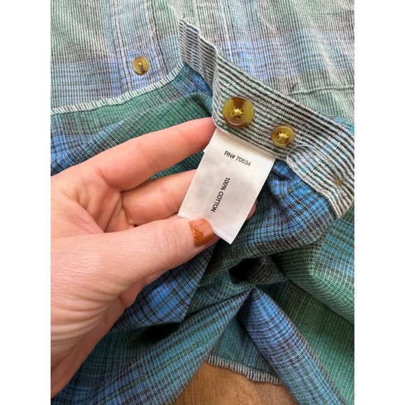 Orvis Mens Green & Blue Plaid Button Up Textured Shirt Size L Cotton - Picture 5 of 7